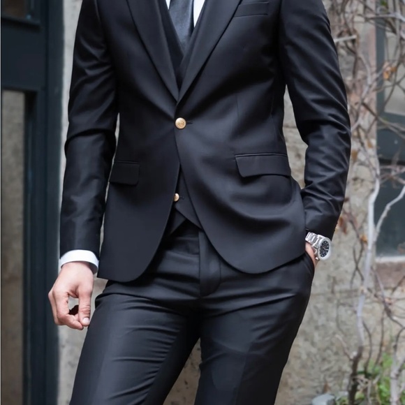 Black Slim Fit - Euro Cut 3 Piece Suit 40UK/US - Picture 6 of 11